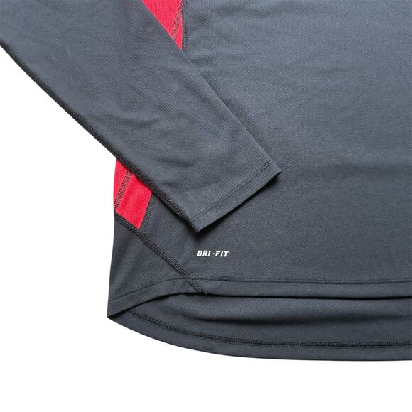 Men's M Nike Dri Fit Black Red Color Block Long Sleeve Athletic Activewear Shirt - Picture 2 of 4